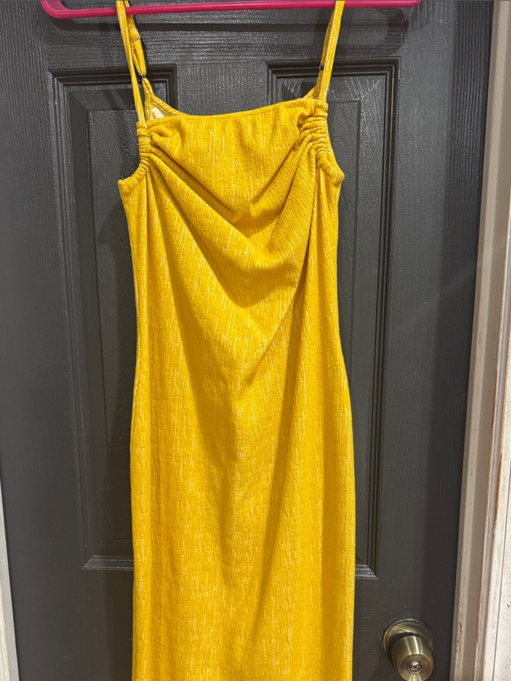 BCBGeneration Yellow Draped Midi Skirt with Spaghetti Straps